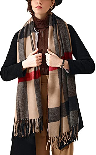 TOPLAZA Sciarpa Donna Invernale Scialle Lunga Inverno Caldo con Nappe Avvolgere Spesso, Marrone Rosso, Taglia unica