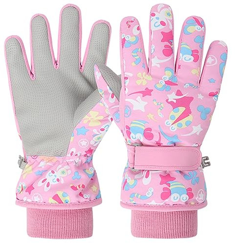 Azarxis Gants de Ski Enfants Moufles de Ski Gants Neige Chaud Hiver Moufles Coupe-Vent Snowboard pour Garçon Fille Randonnée Patinage (L (9-13 Ans), 02 Rose)