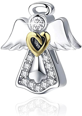 BIZK 925 Charms in argento sterling per bracciali e collane per compleanno San Valentino Gioielli di moda per donne amiche e madri (ciondolo angelo)