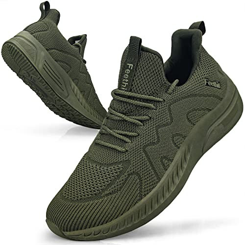 Feethit Sneaker Herren Schuhe Sportschuhe Laufschuhe Turnschuhe Herren Tennis Fitness Jogging Walkingschuhe Leichtgewichts Atmungsaktiv Freizeit Straßenlaufschuhe Schlüpfen Schuhe Arm grün 45 EU