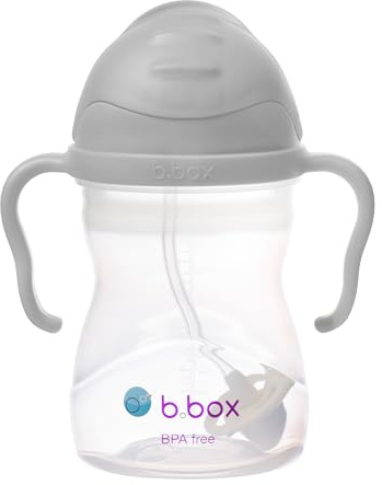 b.box Tazza per imparare ogni angolazione, con coperchio ribaltabile, cannuccia pesante, manico, a prova di perdite, senza BPA, lavabile in lavastoviglie, da 6 m, 240 ml