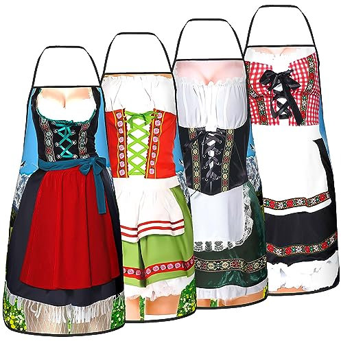 DECYOOL 4 Pcs Oktoberfest Apron for Woman Lederhosen Party Costume