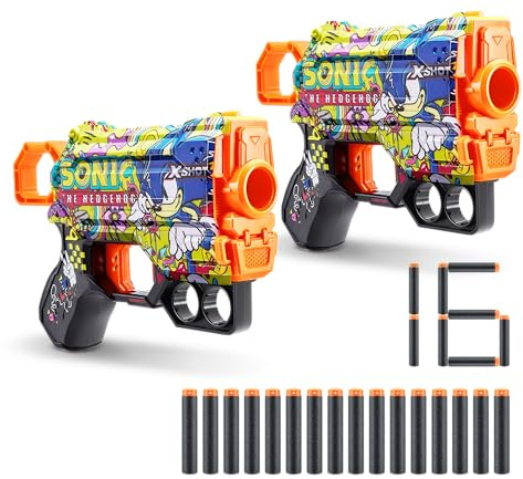 XShot Skins Menace Blaster Sonic Hyper Spike, Sonic The Hedgehog Design with 16 Darts, Easy Reload, Air Pocket Dart Technology, Toy Foam Blaster for Kids, Teens and Adults (2 Blasters, 16 Darts)