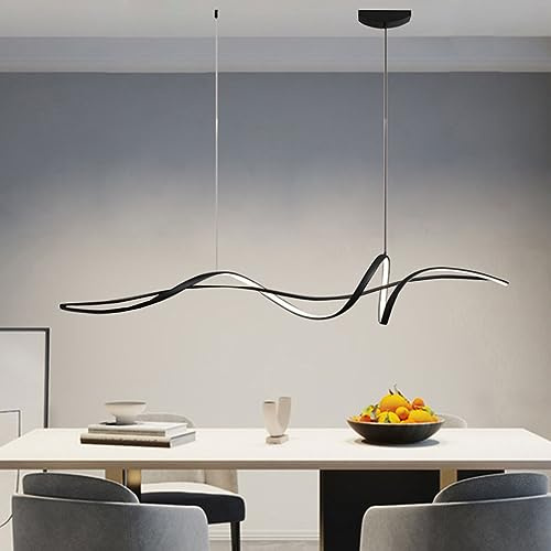 Lampada a sospensione LED nera dimmerabile - Lampadario moderno per tavolo da pranzo, soggiorno, cucina - Telecomando incluso - Ideale per sala da pranzo e ufficio