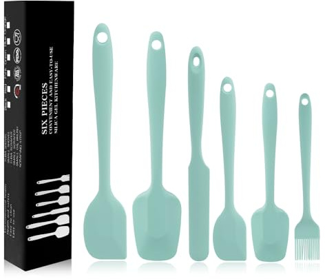 MOACC 6 Stück Silikon Spatel Set, 315℃ Hitzebeständiger Antihaft Flexibler Nahtloser Teigschaber, Silikon Küchenutensilien Set für Kochen Backen Rühren, Grün