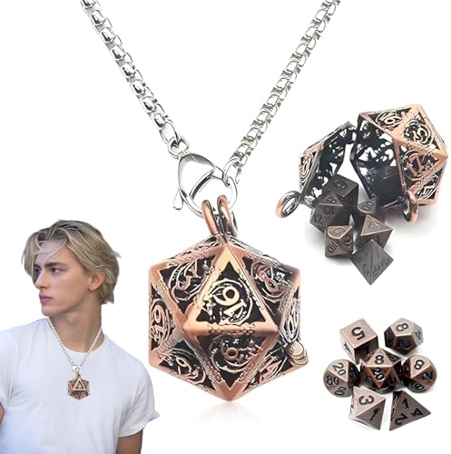 Snowtain 7 Piezas Juego de Dados de Metal D&D,Mini Dados Set Poliédricos DND Dice Set con Llavero y Collar de Metal,Juego de Dados Metal Poliedricos Adecuado para Juegos de rol.(Rojo)