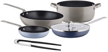 Alessi Tama GIA100S5 - Six-Piece Cookware Set, in Aluminum with Non-Stick Coating and 18/10 Stainless Steel
