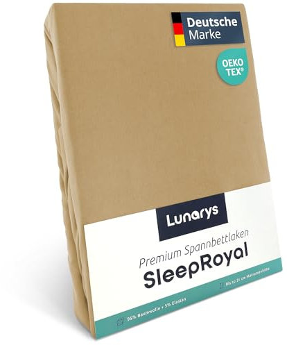 Lunarys® SleepRoyal Luxus Spannbettlaken 90x200cm - Sand - 250 g/m² Premium Bettlaken - 40 cm Steghöhe - für hohe Matratzen, Boxspringbett & Matratze + Topper & Wasserbett - Stretch Jersey