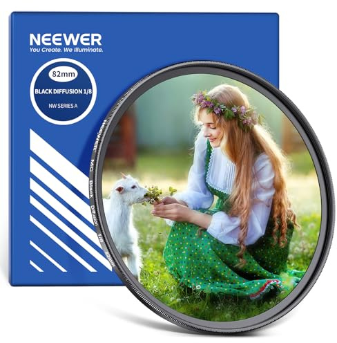 NEEWER 82mm Black Diffusion 1/8 Filter for Mist Cinematic Effect, Ultra Slim Optical Glass Filter with Multi Nano Coatings for Video Vlog Portrait Photography