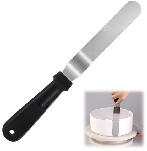 1PC Offset Cake Spatula - Angled Palette Knife - Stainless Steel Baking Spreader - Icing Decorating Tool for Pastry Kitchen Home Use - Black Handle (27cm)