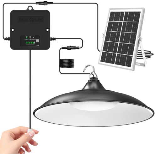 CLAONER Solar Shed Light Indoor Outdoor, 2000LM Solar Lights | Daytime Available Pendant Light, Power Display & Mode Indicator, 3 Lighting Modes, IP65 Waterproof for Garage Gazebo Porch