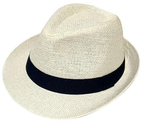 Wildarms Sombrero Fedora de Paja para Mujer con Cinta Negra, Ligero y Transpirable para Verano, Playa, Vacaciones y Uso Diario