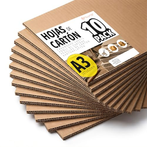 Hojas de Cartón, Planchas de Cartón para Manualidades y Proyectos de Arquitectura, Embalaje y Protección de Envíos, 1-2mm de Grosor, Tamaño A3 (297 x 420 mm) Pack 10 - Ofituria (A3, 10 unidades)