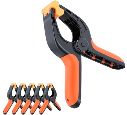 UTEBIT - Pinza de resorte de 4 pulgadas, 6 unidades, naranja y negro, pinza de plástico, 11 cm, clips de cuña de ajuste multiángulo de 90 °, para telón de fondo, reflector, trabajos de madera y