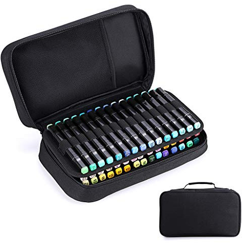 BTSKY Art Marker Carrying Case Lipstick Organizer-60 Slots Canvas Zippered Markers Storage for Copic Prismacolor Touch Spectrum Noir Paint Sharpie Markers, Empty Wallet Only (Black)