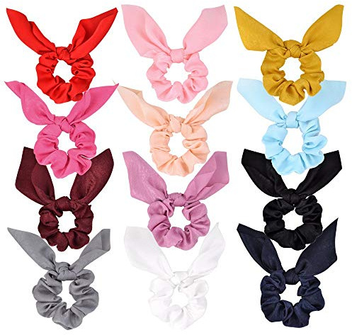 12 paquetes de Gomas para el Pelo Conejo Oreja Lazo para el Cabello Bandas para el Cabello Gomas de raso Elástico Cintas para el Cabello Bandas Cola de Caballo para Niñas Mujeres …