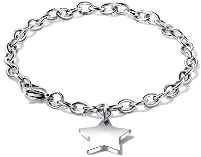 dsanbo - Bracciale in acciaio inox con ciondolo a forma di stella, argento