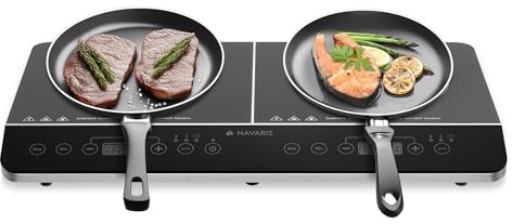 Navaris Double Induction Cooktop - Portable Dual Countertop Electric Stove Burner Cook-Top Hot Plate with 2 Hobs for Cooking - 24 x 14 x 3 Inches