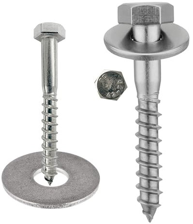 meinschraubenversand.de - Tornillos Tirafondos Cabeza Hexagonal para Madera con Arandelas - DIN 571 + DIN 9021 - Acero Inoxidable A2 V2A - 8 x 60 mm - 10 Unidades