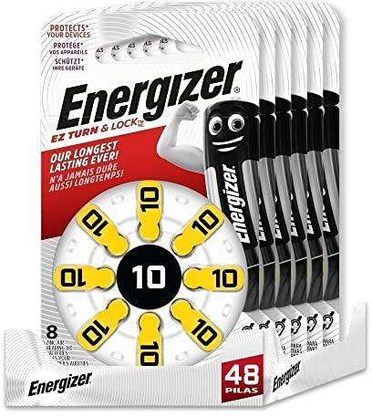 Energizer - Pack de 48 Pilas Especiales de audífono tamaño 10 una Pila para una Necesidad, sin Mercurio añadido y Potencia para Dispositivos pequeños