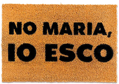 WELCOMAT - Zerbino Ingresso Esterno No Maria, Io Esco- Dimensioni 40x60 cm - Zerbino Ingresso Casa Simpatico, In Fibra Naturale di Cocco, Resistente - Con Base Antiscivolo