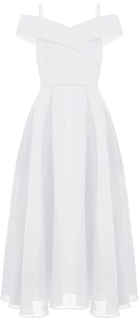 Freebily Bröllopsklänning för flickor lång elegant aftonklänning brud prinsessa bröllop brud födelsedag chiffong bröllop ärmlös en axel boll guwn, Vit, 9-10 år