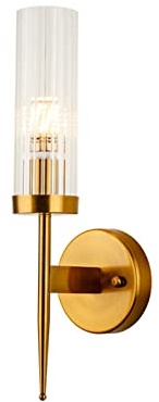 NICRX Aplique de Pared de Cristal y Base Dorada E14, Accesorios de Lámpara de Pared Modernos (1 Luz)