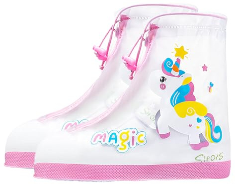 HIMKI Surchaussures de pluie pour enfants - Imperméables - Réutilisables - Antidérapantes - Protection contre la pluie et le sable - Licorne, S, 26-28
