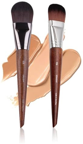 SURALIN 2er-Pack Foundation-Pinsel, flüssige Make-up-Pinsel, weicher Foundation-Pinsel, Foundation-Konturpinsel, hochwertiger Holzgriff