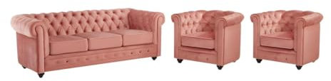 Vente-unique - Divano 3 posti+ 2 Poltrone Chesterfield - velluto - rosa