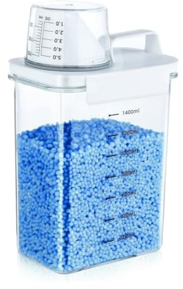 Cnwinu Laundry Detergent Storage Organiser with Measuring Cup, Dosing Aid for Laundry Detergent, Airtight Detergent Container,Washing Powder Storage,Soap Liquid,Fabric Softener,Laundry Beads (1800mL)