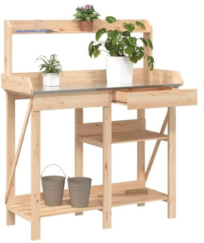 LAPOOH Planteringsbänk med hyllor massivt trä gran, planteringsbänk, trädgårdsbänk, trädgårdsbänk planteringsbord - 368431