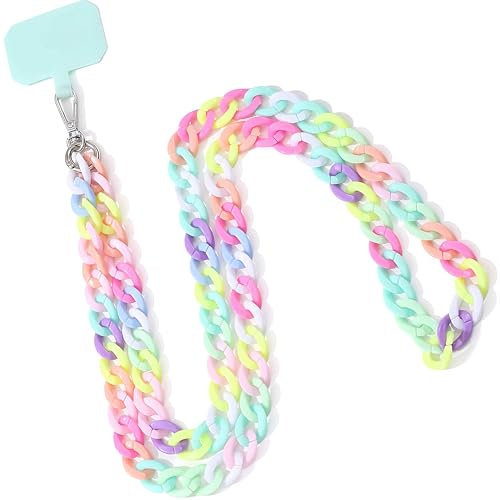 PEVRUAY Universale Handykette, Handykette Perlen Bunt kompatibel mit meisten Smartphones Necklace- Kette zum umhängen,Mit transparentem Clip