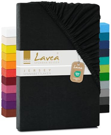 Lavea Jersey Spannbettlaken 180-200x200cm - 40cm Steg für Boxspringbetten - Schwarz, Weich & Atmungsaktiv - Premium Qualität, Pflegeleicht, Perfekte Passform - Ideal für Boxspringbetten