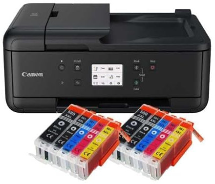 IC-Office TR7650 Farbtintenstrahl Multifunktionsdrucker 4-in-1 (Drucken, Kopieren, Scannen, Faxen, ADF, WLAN, AirPrint) schwarz + 10 XXL Tintenpatronen