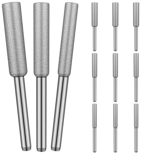 Teaaha 12 Stück Kettensägeblatt Schärfschleifstein, Diamant Kettensägenschärfer, Schleifstein Feile Kettensägenschärfer, Sädekettenschärfgerät für Gas- und Elektrokettensägen, 4mm 4.8mm 5.5mm(silber)