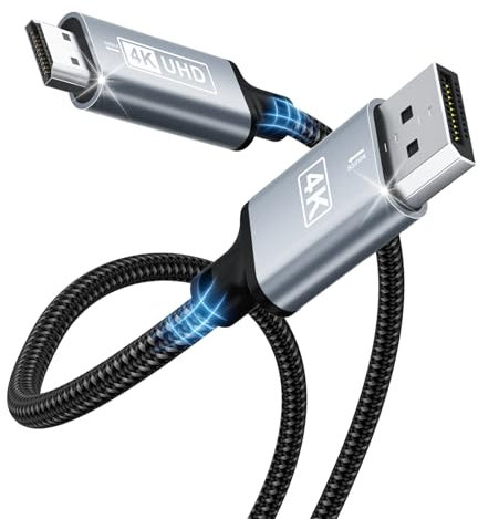 DisplayPort Auf HDMI,4K Displayport to HDMI Kabel 1M,Unidirektionaler DP auf HD MI,Nylon Geflochten Displayport to HDMI Kompatibel mit Desktops,Laptops,PC,Dell,HP,HDTV,Projektor AMD NVIDIA