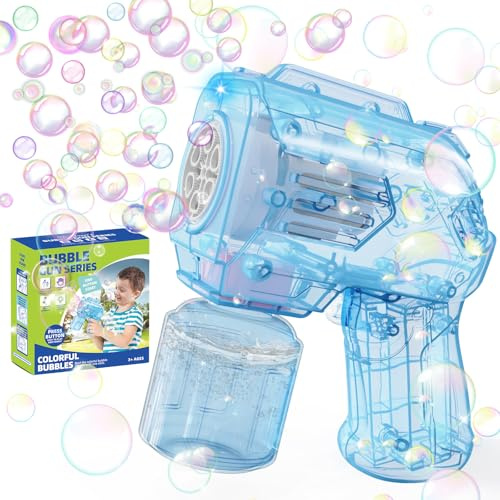 Babuloo Mini Bubble Gun, Small Bubble Machine for Kids Baby 5000+ Bubbles Per Minute with Bubble Solution/Lights, Portable Bubble Blower Toy Bubble Gun Blaster for Party Wedding Easter, Blue