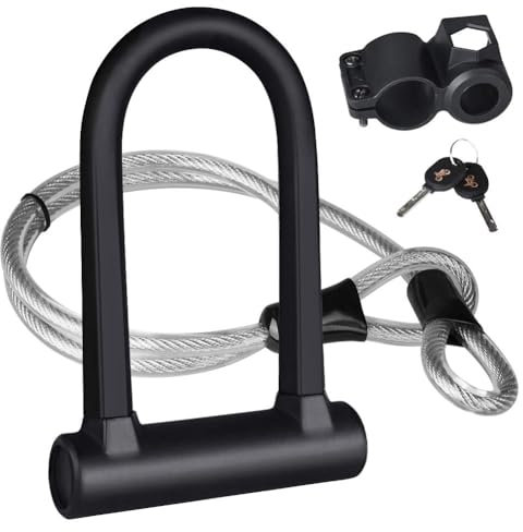 Lucchetto a U per Bicicletta con Cavo in Acciaio da 1,2 m, Supporto di Montaggio Incluso