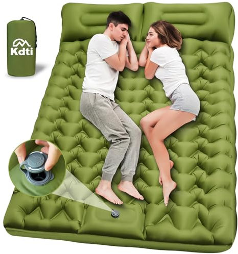 Camping Isomatte Selbstaufblasend für 2 Personen, Ultraleicht Luftmatratze mit integrierten Kopfkissen, Kleines Packmass Aufblasbare Matratze, Fußpresse Pumpe, Faltbar Campingmatratze