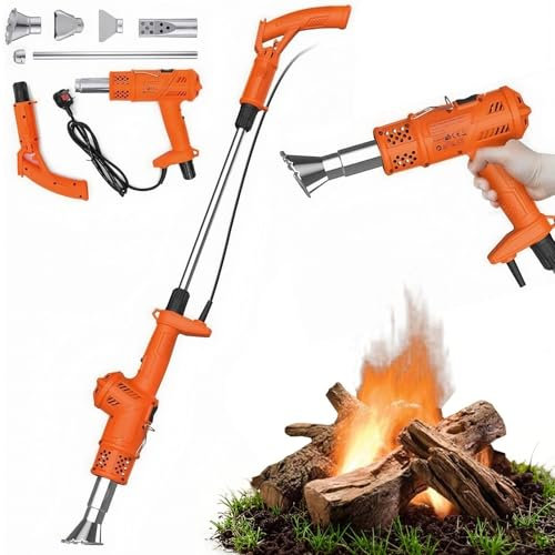Bruciatore elettrico 3 in 1 per diserbare e pistola ad aria calda - 500 l/min, 5 ugelli per diserbo a fiamma/riparazione tetti/scioglimento ghiaccio (attrezzo per diserbare da giardino)(Orange Color)