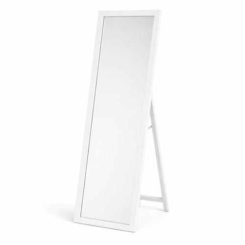 Floralcraft Mirranda Full Length Freestanding Mirror 65 x 21 Inch – Adjustable Tilt Floor Standing Mirror, No Wall Mounting Required, White Frame for Bedroom & Hallway