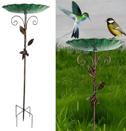 Vogeltränke Stehend Groß, 30 x 80 cm Ultra Rostfrei Robust Langlebig Vogelbad Garten, Metall Vintage Vogeltränke Garten Wassertränke für Vögel, Bird Bath Vogelbad Futter Schale Stehend Winterfest (03)