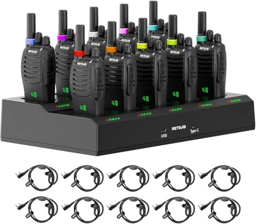 Retevis H777H Walkie-talkies, Tvåvägsradio med Skärm, Walkie-Talkies för Vuxna med 10-Vägsladdare, USB-C, PMR446 Professionell Tvåvägsradio med Hörlurar för Kommersiellt bruk, Säkerhet (Svart, 10 st)