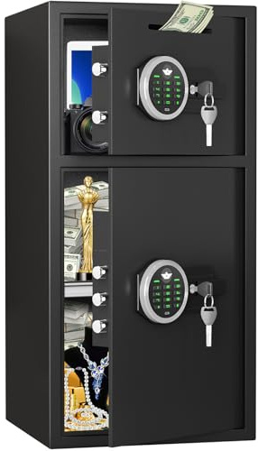 kavey 75L Safe Tresor, Großer Tresor mit Einwurfschlitz, Doppeltür-Safe mit Doppelalarm-System und Stumme Funktion für Dokumente Bargeld Schmuck Wertsachen