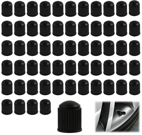 Pack De 60 Tapones para Válvulas De Neumáticos De Plástico Resistente con Junta Tórica, Universales para Coches, Motos, Bicicletas, Camiones Y Vehículos Motorizados, Herméticos Y Antipolvo Negro