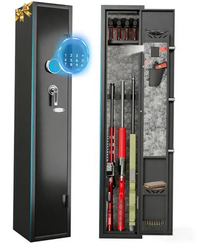 KAER 2-3 Gun Safe for Rifles and Pistols Guns Cabinet for Shotguns Quick Access Long Rifle Safes with Removable Rack LED Light Adjustable Shelves for Home Living Room Bedroom Closet Cloakroom (Black)