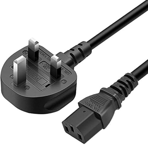 UXWEN Monitor Power Cable UK for Samsung, Dell, Sony, HP, LED LCD Smart TV, 250V 10A 3 Prong Kettle Lead IEC C13 Universal AC Power Cord Replacement for PC, Monitor, Printer (5M/16.4FT)