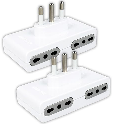 V-TAC 2x Multipresa Salvaspazio Quadruplo - 4 Prese 10/16A 2P+T Bipasso e Spina 16A - Adattatore di Corrente a Muro per Casa, Ufficio, Negozio, Azienda - Slim Design - 2 PEZZI