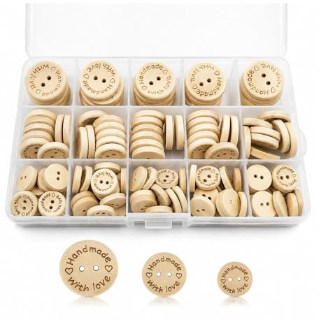 150 Piezas Botones Decorativos de Madera 15/20/25 MM,Botones Hecho a Mano 2 Agujeros,SZMK Botone Manualidades Redondos,Botone Costura Infantiles para Artesanía, Coser, Ropa, Bricolaje